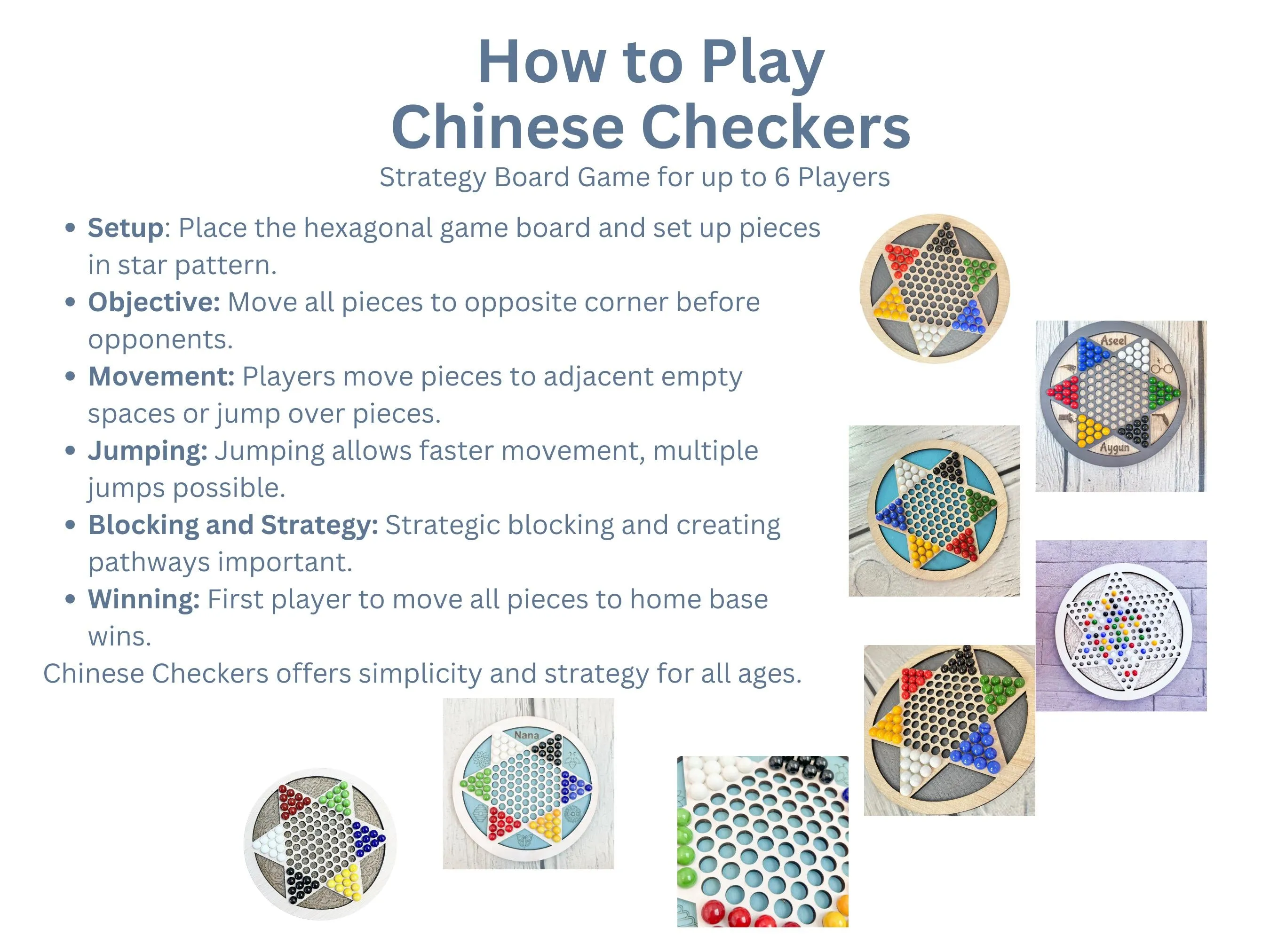 Wooden Chinese Checkers Board Game – Classic Kids Game – Fun Family Activity – Handmade Wooden Toy – Birthday Gift for Kids